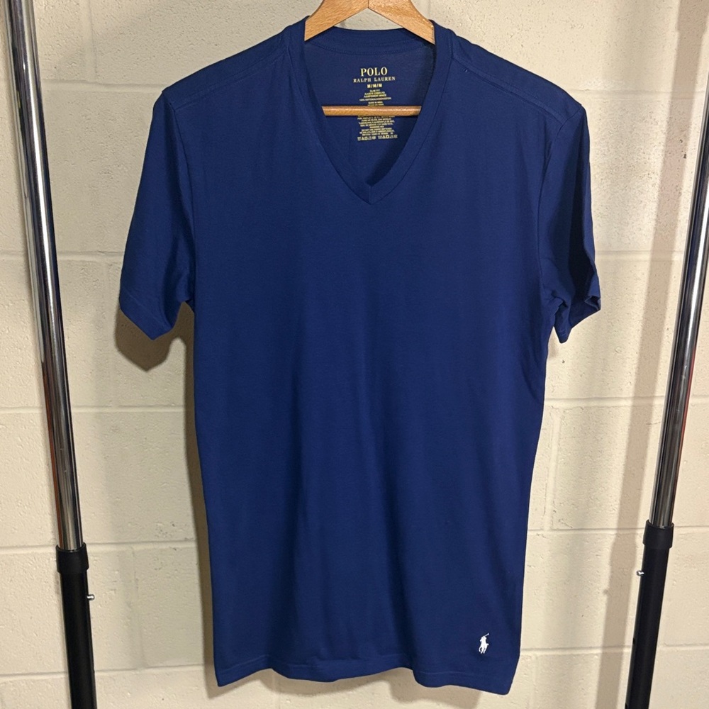 Polo by Ralph Lauren Men's medium slim fit Deep Blue V-Neck Tee shirt